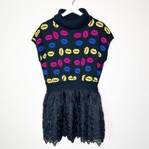 Fanshy Luen Colorful Lips Lace Tulle Skirt Elastic Waist Sweater Tunic 11